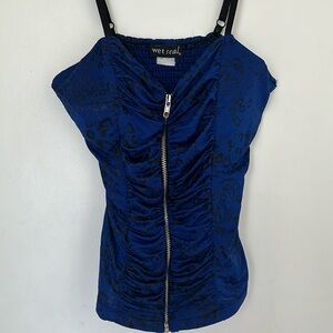 Wet seal silky slinky blue & black cheetah tank top (s)